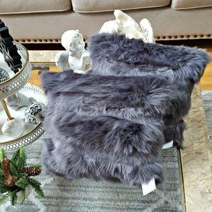 NEW! SET/2 BOHO Farmhouse FAUX FUR ACCENT PILLOWS